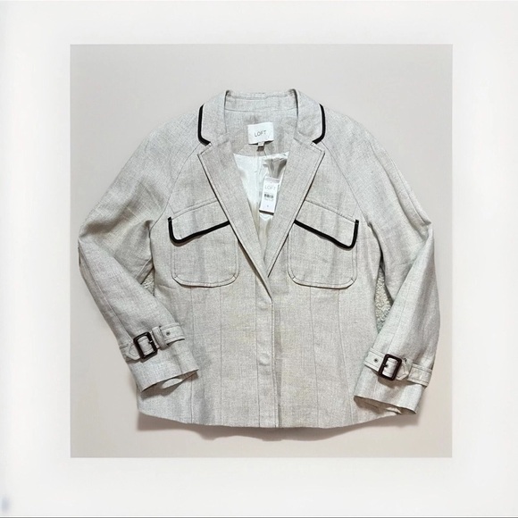 Ann Taylor Loft Linen Blazer Beige Cape Back Women's Size 8 - Picture 1 of 16